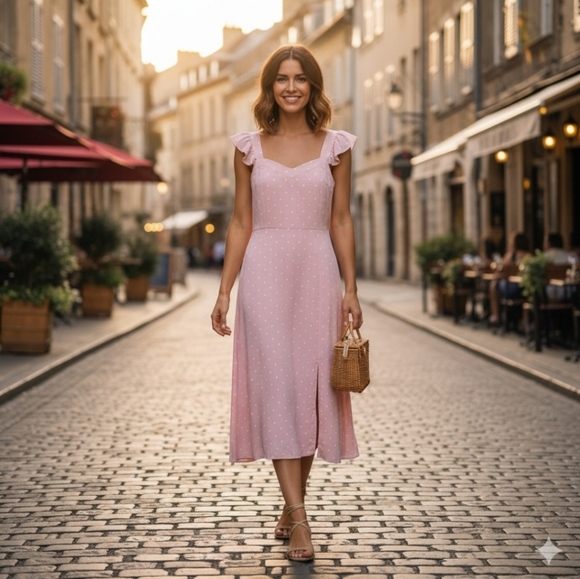 LOFT Dresses & Skirts - LOFT Midi Dress Womens 6 Pink Polka-dot Sleeveless NEW